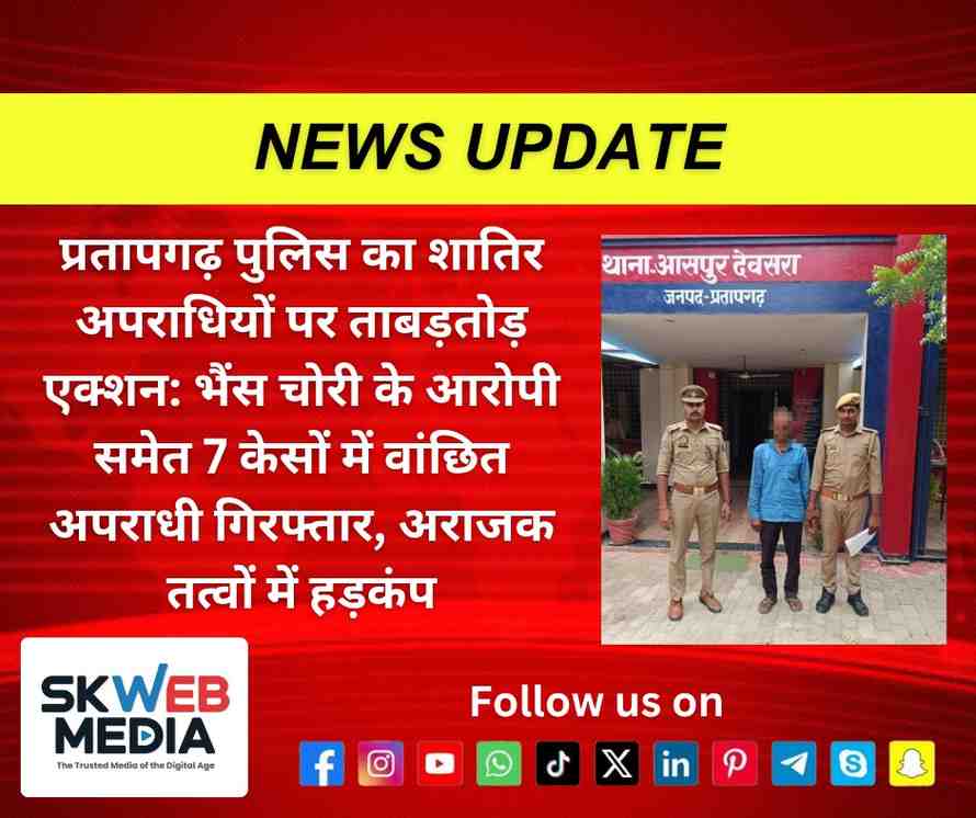 प्रतापगढ़ पुलिस का शातिर अपराधियों पर ताबड़तोड़ एक्शन: भैंस चोरी के आरोपी समेत 7 केसों में वांछित अपराधी गिरफ्तार, अराजक तत्वों में हड़कंप